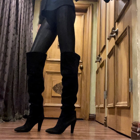 Jimmy Choo Black Suede Over-The-Knee Heeled Boots - Picture 3 of 12